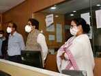Chief minister Mamata Banerjee visits the control room set up to monitor the situation of cyclone Yaas at Nabanna in Kolkata.