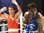 Shiva Thapa (left) celebrates after winning his bout, while Mohammed Hussamuddin bowed out.(HT Collage) Shiva Thapa (left) celebrates after winning his bout, while Mohammed Hussamuddin bowed out.(HT Collage)