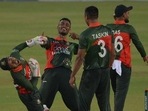 Bangladesh players celebrate against Sri Lanka.(Twitter/ICC) Bangladesh players celebrate against Sri Lanka.(Twitter/ICC)