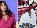 Priyanka Chopra Jonas is seen wearing a white Channel dress with a black border.
