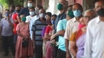 People wearing face masks as a precaution against the coronavirus line up to receive the vaccine for Covid-19 in Mumbai, India, Tuesday, May 25, 2021.(AP)