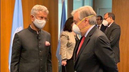 External Affairs Minister S Jaishankar with UN Secretary-General Antonio Guterres. (Twitter/DrSJaishankar) External Affairs Minister S Jaishankar with UN Secretary-General Antonio Guterres. (Twitter/DrSJaishankar)