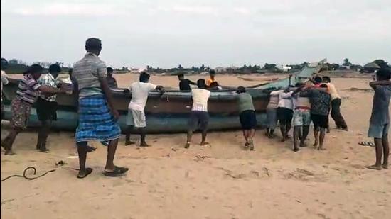 Fishermen anchored the boat on the seashore ahead of cyclone Yaas. (ANI Photo) (ANI)