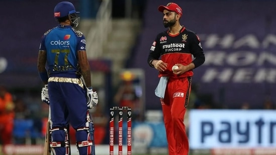Virat Kohli staring at Suryakumar Yadav during match 48 of IPL 2020 (IPL)