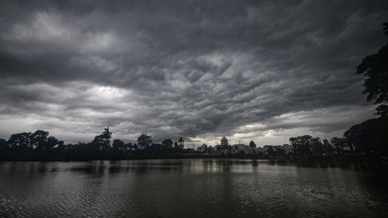 Storm clouds hover over the Royal Palace ahead of cyclone Yaas in Agartala, Tuesday, May 25, 2021. (PTI)