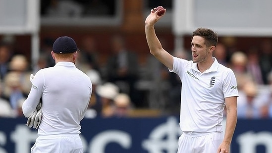 File Photo of Chris Woakes (right) acknowledging the crowd after picking up a five-wicket haul in Tests.(Twitter)