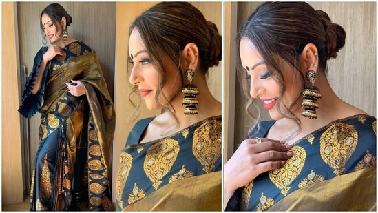 Bipasha Basu wore a traditional black and golden Mekhela Chador by Sanjukta on day three of Lakme Fashion Week Summer Resort 2020. (Instagram/bipashabasu)