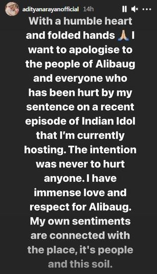 Aditya Narayan's written apology.