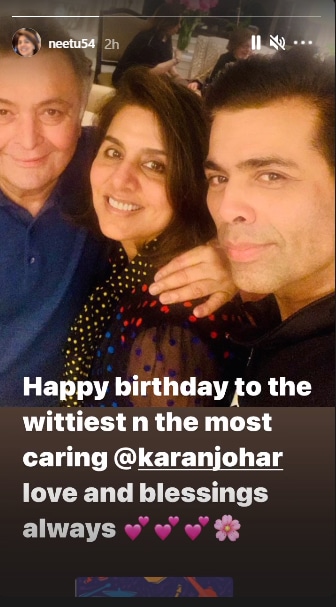 Neetu Kapoor wished him by sharing a photo of her and her late husband Rishi Kapoor with Karan.