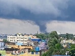 A tornado is seen approaching as Cyclone Yaas continues to move inland, in Naihati, West Bengal.