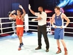 Shiva Thapa (L) defeated Nader Odah (R) of Kuwait 5-0 in the quarter final(AIR News Guwahati / Twitter) Shiva Thapa (L) defeated Nader Odah (R) of Kuwait 5-0 in the quarter final(AIR News Guwahati / Twitter)