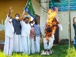 LJD activists burn an effigy of Lakshadweep administrator Praful Patel to protest against policy changes announced by him, in Kozhikode on Tuesday.(PTI Photo) LJD activists burn an effigy of Lakshadweep administrator Praful Patel to protest against policy changes announced by him, in Kozhikode on Tuesday.(PTI Photo)
