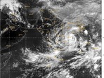 Satellite image shows formation of a low pressure area between 8:30 pm and 8:56 pm as it develops into Cyclone Yaas and approaches the Indian Eastern Coast. (PTI) Satellite image shows formation of a low pressure area between 8:30 pm and 8:56 pm as it develops into Cyclone Yaas and approaches the Indian Eastern Coast. (PTI)