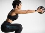 Mandira Bedi sets fitness goals a notch higher with medicine ball squat workout(Instagram/mandirabedi)