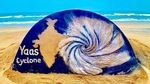 A sand sculpture on Cyclone Yaas, at Puri beach, in Odisha.(ANI) A sand sculpture on Cyclone Yaas, at Puri beach, in Odisha.(ANI)