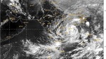 Satellite image shows formation of a low pressure area between 8:30 pm and 8:56 pm as it develops into Cyclone Yaas and approaches the Indian Eastern Coast. (PTI) Satellite image shows formation of a low pressure area between 8:30 pm and 8:56 pm as it develops into Cyclone Yaas and approaches the Indian Eastern Coast. (PTI)