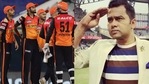 File Photo of Sunrisers Hyderabad in action during IPL 2021 and Aakash Chopra (right).(HT Collage) File Photo of Sunrisers Hyderabad in action during IPL 2021 and Aakash Chopra (right).(HT Collage)