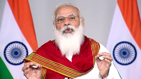 Prime Minister Narendra Modi addresses on the occasion of virtual Vesak Global Celebrations on Buddha Purnima, in New Delhi on Wednesday. (ANI Photo) Prime Minister Narendra Modi addresses on the occasion of virtual Vesak Global Celebrations on Buddha Purnima, in New Delhi on Wednesday. (ANI Photo)