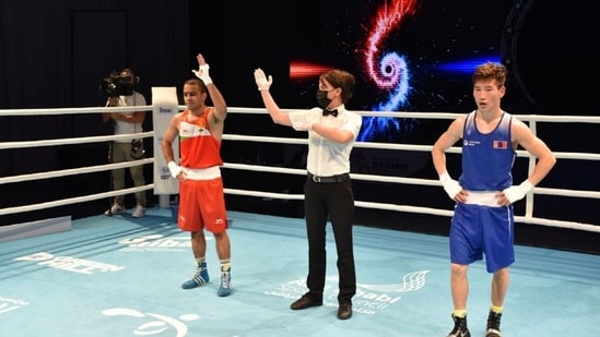 Amit Panghal is adjudged victorious. (BFI) Amit Panghal is adjudged victorious. (BFI)