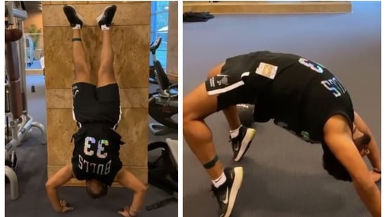 Rishabh Pant performing headstand and backstand (Pant/Instagram) Rishabh Pant performing headstand and backstand (Pant/Instagram)