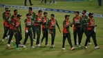 Team Bangladesh celebrates after winning the second ODI against Sri Lanka and securing the series.(TWITTER/ICC) Team Bangladesh celebrates after winning the second ODI against Sri Lanka and securing the series.(TWITTER/ICC)