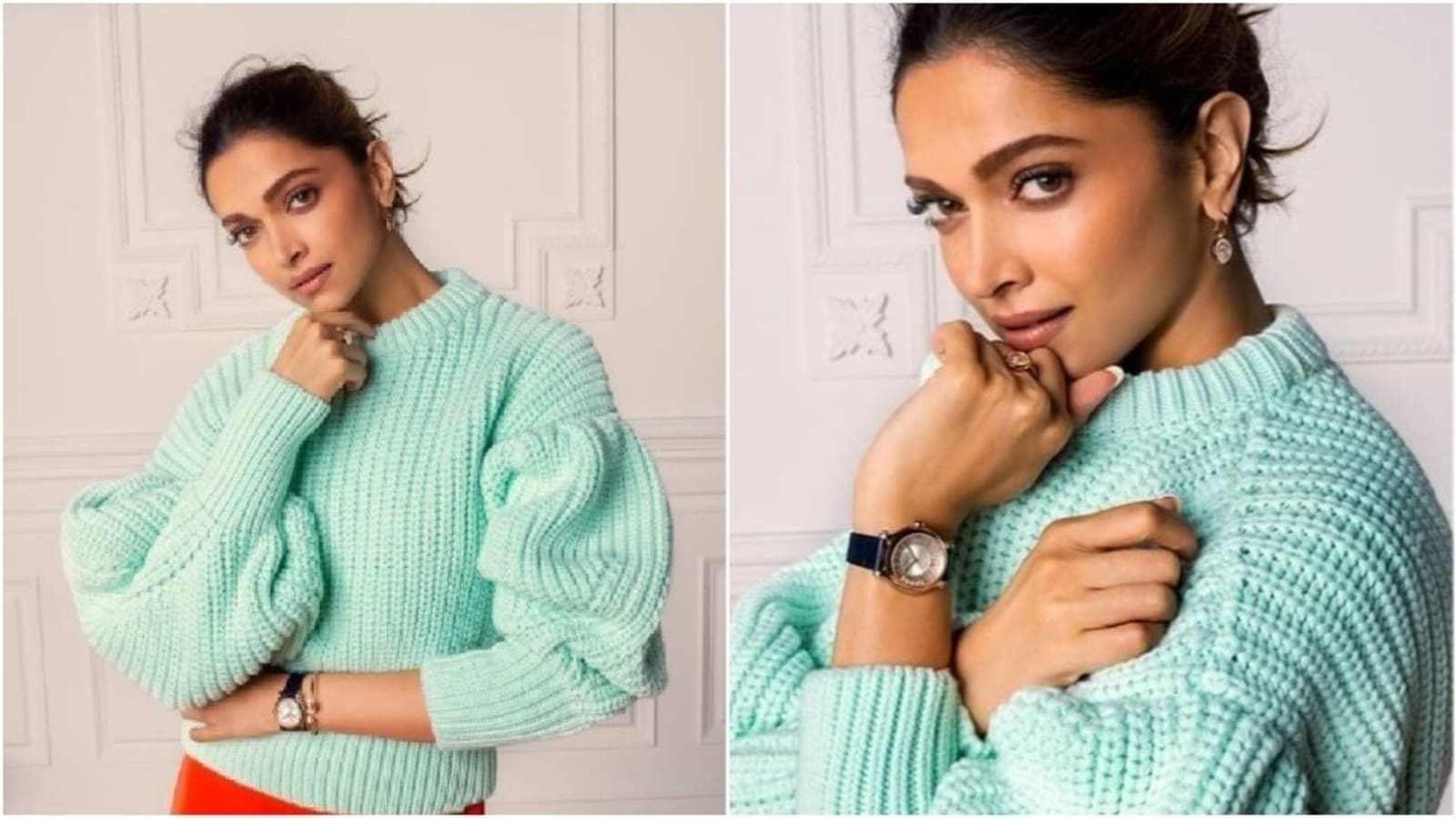 Deepika Padukone looks stunning a blue crochet sweater as she gets