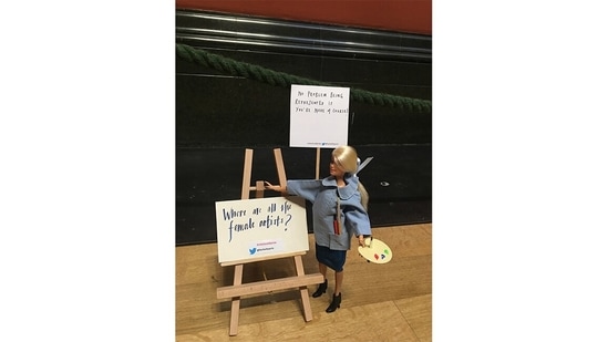 Art Activist Barbie questions the absence of female artists in museums. “No problem being represented if you're nude of course!” she adds.(Image courtesy: Sarah Williamson)