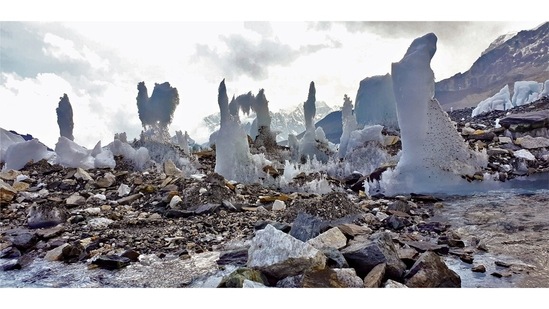 Ice sculptures master crafted by the sun and the wind at Everest Base Camp.(Aditya Gupta)