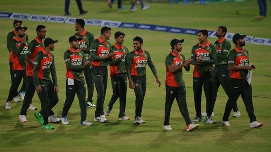 Team Bangladesh celebrates after winning the second ODI against Sri Lanka and securing the series.(TWITTER/ICC)