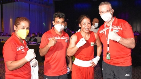 Mary Kom made her way into the final after defeating Lutsaikhan Altantsetseg. (BFI Official/Twitter) Mary Kom made her way into the final after defeating Lutsaikhan Altantsetseg. (BFI Official/Twitter)
