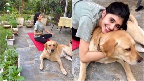 Sanjana Sanghi’s Pranayam with ‘doggo therapy’ is cutest fitness inspo(Instagram/sanjanasanghi96)