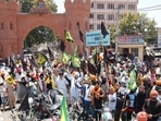 Farmers protesting in Amritsar.(HT_PRINT) Farmers protesting in Amritsar.(HT_PRINT)
