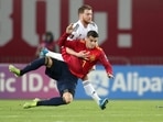 FILE PHOTO: Spain's Alvaro Morata in action with Georgia's Budu Zivzivadze.