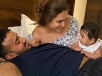 Anita Hassanandani with husband Rohit Reddy and son Aaravv.