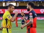 Chennai Super Kings (CSK) skipper MS Dhoni and Royal Challengers Bangalore (RCB) skipper Virat Kohli greet each other(PTI) Chennai Super Kings (CSK) skipper MS Dhoni and Royal Challengers Bangalore (RCB) skipper Virat Kohli greet each other(PTI)
