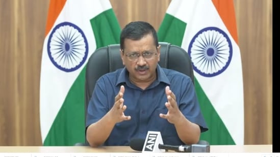 Delhi chief minister Arvind Kejriwal addresses a press conference in Delhi. (PTI Photo)