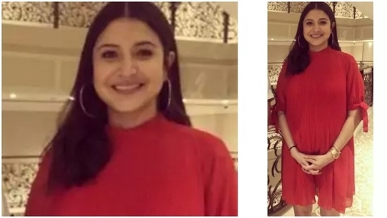Anushka Sharma: In one of her maternity look's, this B-Town celeb wore a red dress which costs only Rs.1874.(Instagram/AnushkaSharmaFC)
