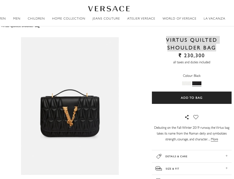 The bag is worth ₹2,30,300(Versace.com)