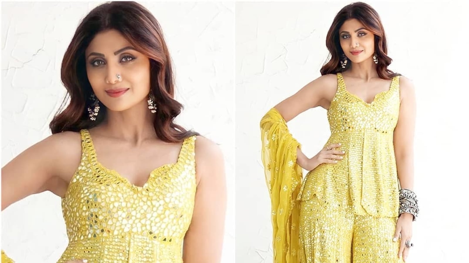 Buy Bollywood Celebrity Shilpa Shetty Presenting Exclusive Sangeet Mehendi  Suit at Amazon.in