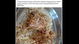 The image shows the unsatisfactory plate of biryani that started the hilarious Twitter interaction with K T Rama Rao.