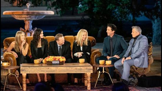 Jennifer Aniston, Courteney Cox, Matthew Perry, Lisa Kudrow, David Schwimmer and Matt LeBlanc are seen during the "Friends" reunion. (Reuters) Jennifer Aniston, Courteney Cox, Matthew Perry, Lisa Kudrow, David Schwimmer and Matt LeBlanc are seen during the "Friends" reunion. (Reuters)