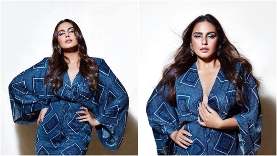 Huma Qureshi in indigo mini kaftan dress(Instagram/who_wore_what_when)