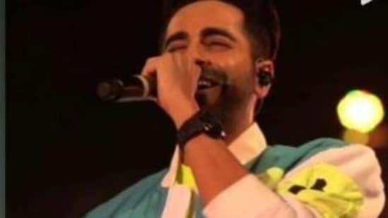Ayushmann Khurrana performs on stage. 