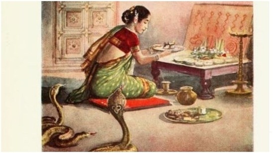 Nag Panchami: Also known as the festival of snakes, is celebrated on the fifth day of the lunar month of Shravan to honour 'Nagoba,' the snake king. This festival is celebrated across India and Nepal where live Cobras, without removing their venomous fangs, are worshipped. It is also believed that snakes do not bite on this particular day. (Instagram/archsourabh)