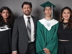 Madhuri Dixit with her husband, Dr Shriram Nene, and their sons, Arin and Ryan. Madhuri Dixit with her husband, Dr Shriram Nene, and their sons, Arin and Ryan.