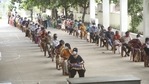 Beneficiaries wait to receive Covid-19 vaccine dose at a vaccination camp in Kanyakumari, on Saturday.(PTI Photo) Beneficiaries wait to receive Covid-19 vaccine dose at a vaccination camp in Kanyakumari, on Saturday.(PTI Photo)