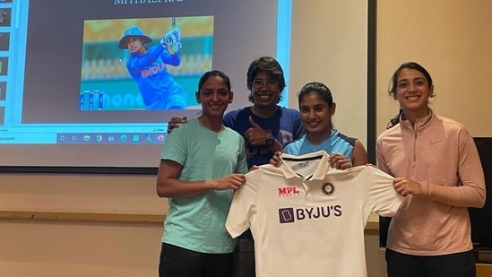 Mithali Raj, Jhulan Goswami, Harmanpreet Kaur and Smriti Mandhana posed new Test jersey of the Indian women's cricket team. (BCCI)