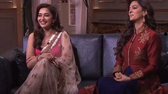 Madhuri Dixit and Juhi Chawla on Koffee with Karan. 