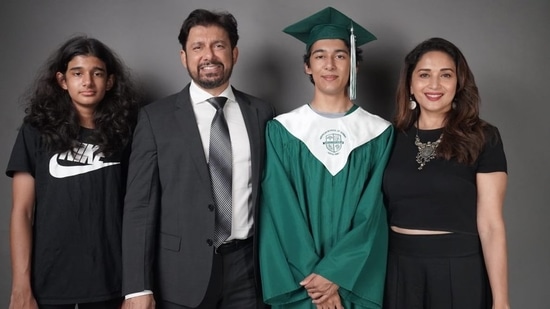 Madhuri Dixit with her husband, Dr Shriram Nene, and their sons, Arin and Ryan.