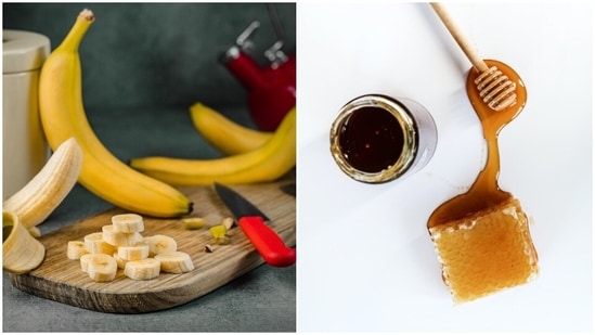 Banana and honey mask: Mash 1 overripe banana in a bowl, add 1 tablespoon of honey and stir well till it turns into a smooth paste. Apply this evenly on damp hair and leave it for 30 minutes before washing it off. (Unsplash) Banana and honey mask: Mash 1 overripe banana in a bowl, add 1 tablespoon of honey and stir well till it turns into a smooth paste. Apply this evenly on damp hair and leave it for 30 minutes before washing it off. (Unsplash)